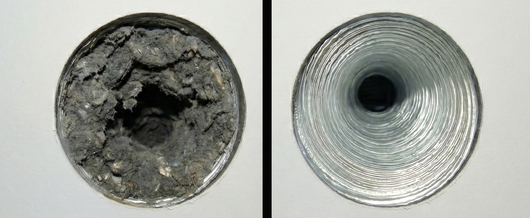 Commercial dryer vent before and after cleaning