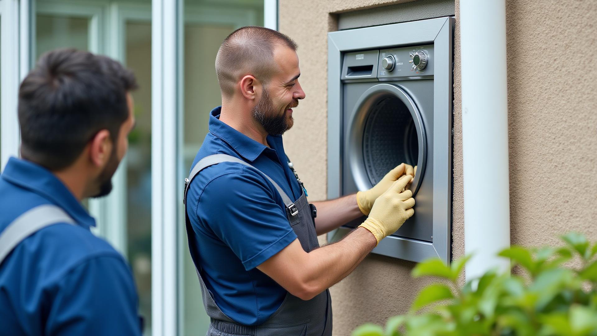 Professional dryer vent and air duct cleaning technician servicing a residential home in Los Angeles